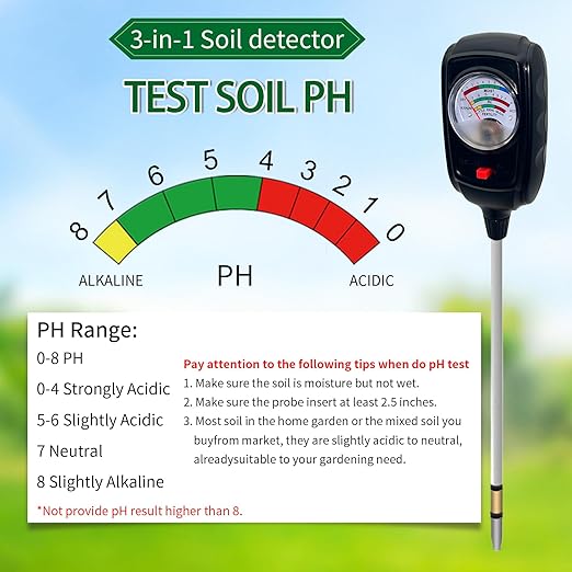 3 in 1 Soil Tester,Soil Moisture/Fertility/PH Tester for Garden nutrients,Lawn,Gardening,Farming, Indoor and Outdoor Plants,Soil PH Meter Kit (3 in 1 Soil Meter)