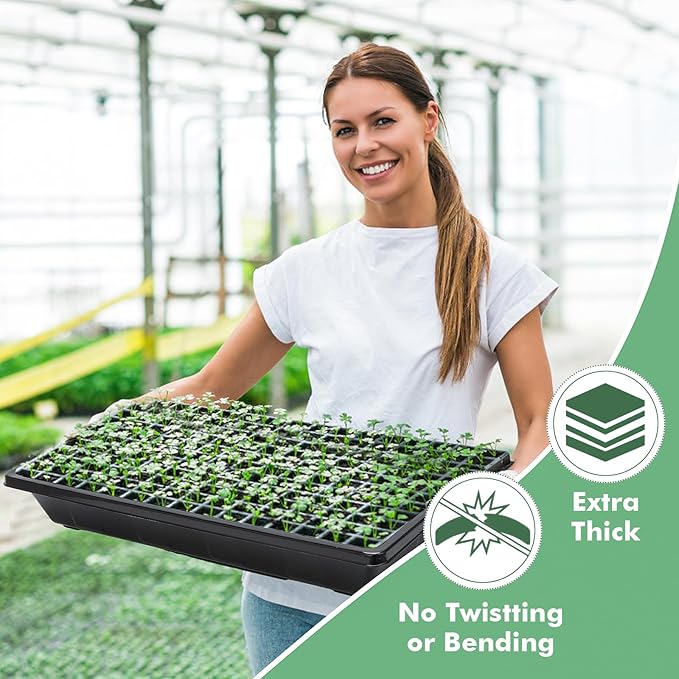 Sckee Upgraded 50 Pack Plant Growing Trays Seed Starting Tray Microgreens Growing Trays Seedling Plant Germination Starter Tray Transplant Fodder Flats, No Holes, No Leakage, Reusable (1017)