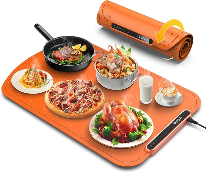 Warming Mat for Food, VEPOKA Food Warmer Mat for Countertop, Electric Warming Tray with 7 Temp Levels & Auto Shut-Off, Food Warmers for Parties, Ideal Gift for Kitchen & Buffet Use