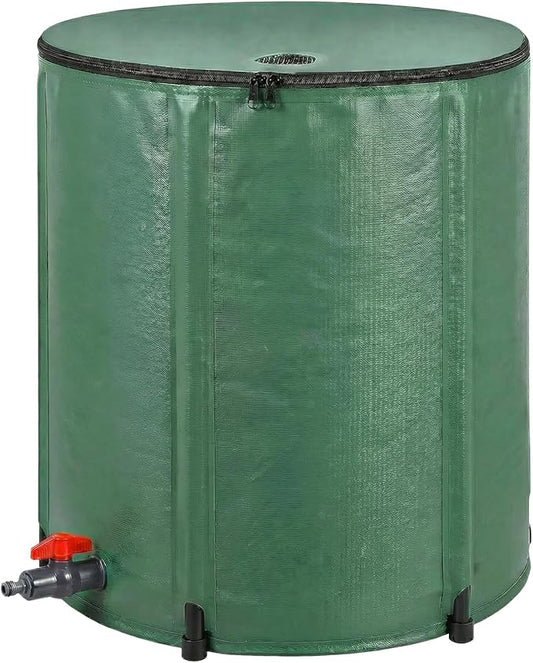50 Gallon Collapsible Rain Barrel, Foldable 500D PVC Rainwater Collection Barrel with Spigot, Top Mesh and Overflow Valve, Portable Water Storage Tank for Gutter Downspout, Garden Watering
