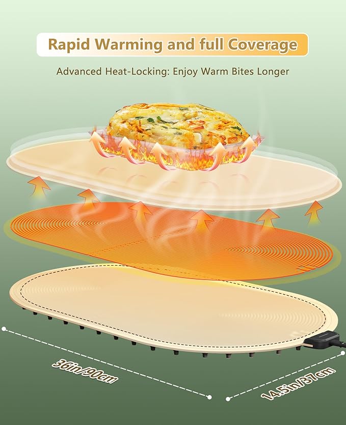 Food Warming Mats for Countertop Extra Large(XXL 36"x15"),Electric Heating Pad for Food,Roll Up Silicone Warmer Mat for Party and Kitchen,Practical Birthday Gift for Mom and Women(Beige)