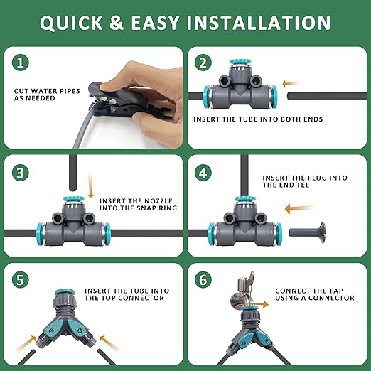 Drip Irrigation System 100FT 1/4", 360°Adjustable Garden Watering System with 16pcs Copper Nozzles, Drip Irrigation Kit for Outdoor Plants, Greenhouse Watering System