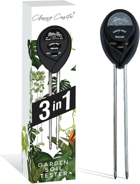 Classy Casita 3-in-1 Soil Moisture, Light, pH Meter - Hygrometer Tester for Indoor and Outdoor Plants - Monitor Levels for Garden, Farm, Lawn, houseplants, Potted Care - No Batteries Required - Black