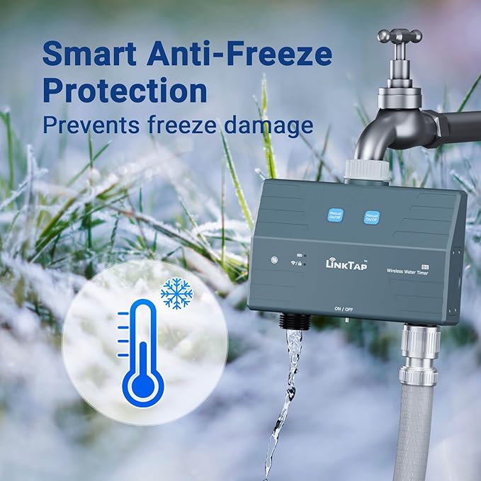 LinkTap D1 Smart Hose Timer & Gateway, 2 Zone Irrigation by Duration/Weather/Volume, Intelligent Fault Detection & Alerts, Anti-Freeze Protection, Long Battery Life, Scalable Mesh Network via Extender