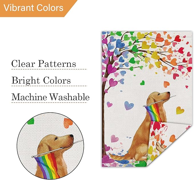 Louise Maelys Golden Retriever Pride Month Garden Flag Rainbow Love Heart Tree 12x18 Inch Double Sided Small Burlap Gay Lesbian LGBTQ Yard Outdoor Sign Outside Home House Decor