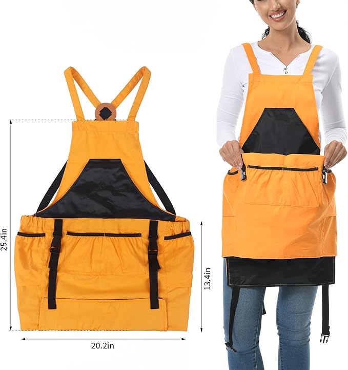 Gardening Apron, 8Oz Waterproof Canvas Garden Apron with Quick Release Pockets for Harvesting, Great Gardening Gifts for Women.