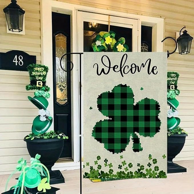 Welcome St Patricks Day Shamrock Garden Flag 12 x 18 inch Double Sided Outside decorations,Spring Small Garden Flags For Outdoor Yard Lawn