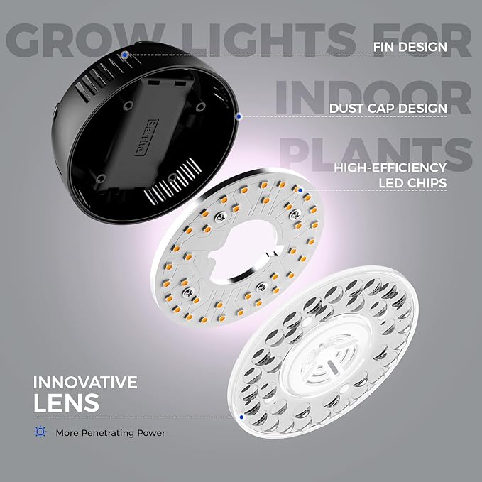 Barrina Orbgrow OG09 Puck LED Grow Light, Pinkish White 54W(6 x 9W, 810 Watt Equiv), Plant Lights for Indoor Plants Full Spectrum, Magnetic & Linkable, Small Grow lamp for Plant Shelf, 6 Packs, Black