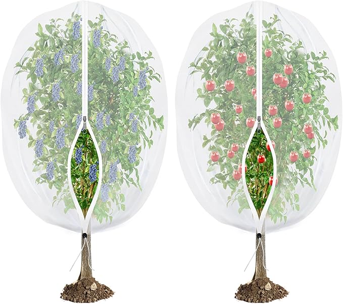 Fruit Tree Netting for Cicadas - with Zipper 2 Pcs 6 x 5.3FT Garden Bird Netting for Blueberry Bushes with Drawstring,Insect Plant Protection Mesh Net Bags for Tomato,Cicada,Animals (2, 5.3 x 6 FT)