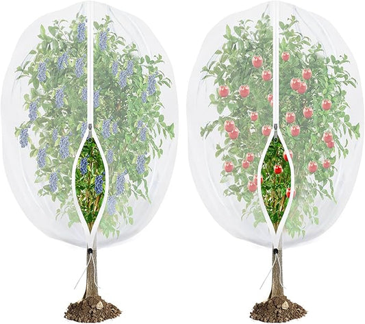 Fruit Tree Netting for Cicadas - with Zipper 2 Pcs 6 x 5.3FT Garden Bird Netting for Blueberry Bushes with Drawstring,Insect Plant Protection Mesh Net Bags for Tomato,Cicada,Animals (2, 5.3 x 6 FT)