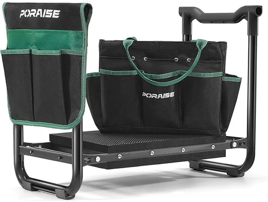 Garden Kneeler and Seat Heavy Duty, Wider and Thicker Kneeling Pad for Foldable Gardening Stool with 2 Tool Pouches, Gardening Gifts Tools for Women Mom Men Seniors