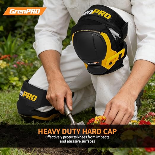 Black Knee Pads for Work - Heavy Duty EVA & Gel Support for Construction, Flooring, Gardening and Cleaning
