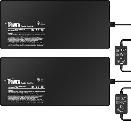 iPower 8 by 18 Inch 24W Reptile Heating Pad with Adjustable Thermostat, Under Tank Warmer Terrarium Heat Mat for Turtles/Snakes/Lizards/Frogs, 2 Pack