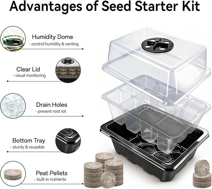 Halatool Seedling Trays Seed Starter Kit- Plant Germination Tray with Dome and Tray Base for Growing and Cloning (8 Set-Black)