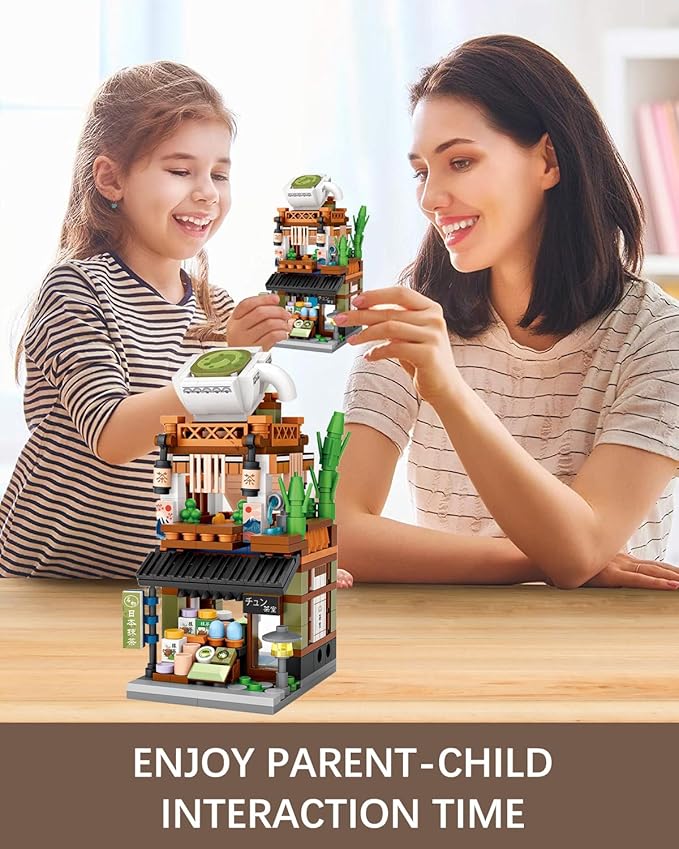 Japanese City Street View Matcha Shop, MOC Creative Mini Building Blocks House Set 379 pcs, Simulation Architecture Construction Toy, Gifts Idea for Kids Adults (1656)