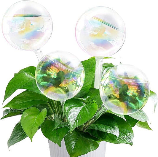4 Pcs Large Plant Watering Globes,Self Watering Planter Insert Plant Accessories,Rainbow Gradient Glass Watering Devices for Vacation,Travel,Indoor,Outdoor,Home,Garden,10.6" L×3.15" D