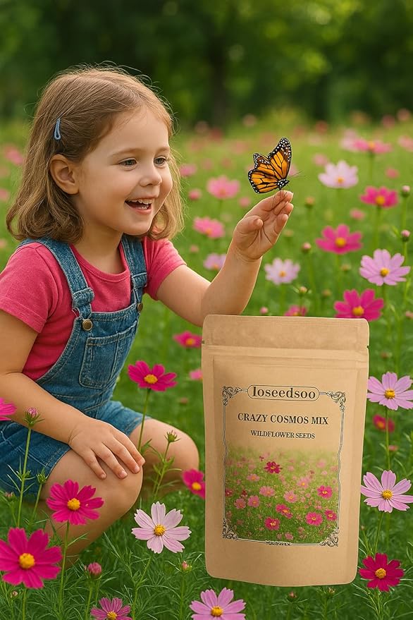 Crazy Cosmos Mix Wildflower Seeds for Planting – 1 oz – 5000+ Seeds, Easy to Grow, Attracts Butterflies, Multiple Colors
