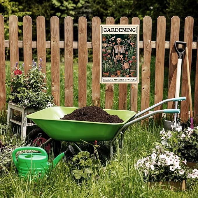 Gardening Because Murder is Wrong Vintage Tin Sign- Retro Metal Sign for Garden Outdoor Indoor Wall Decorative 8x12 Inch