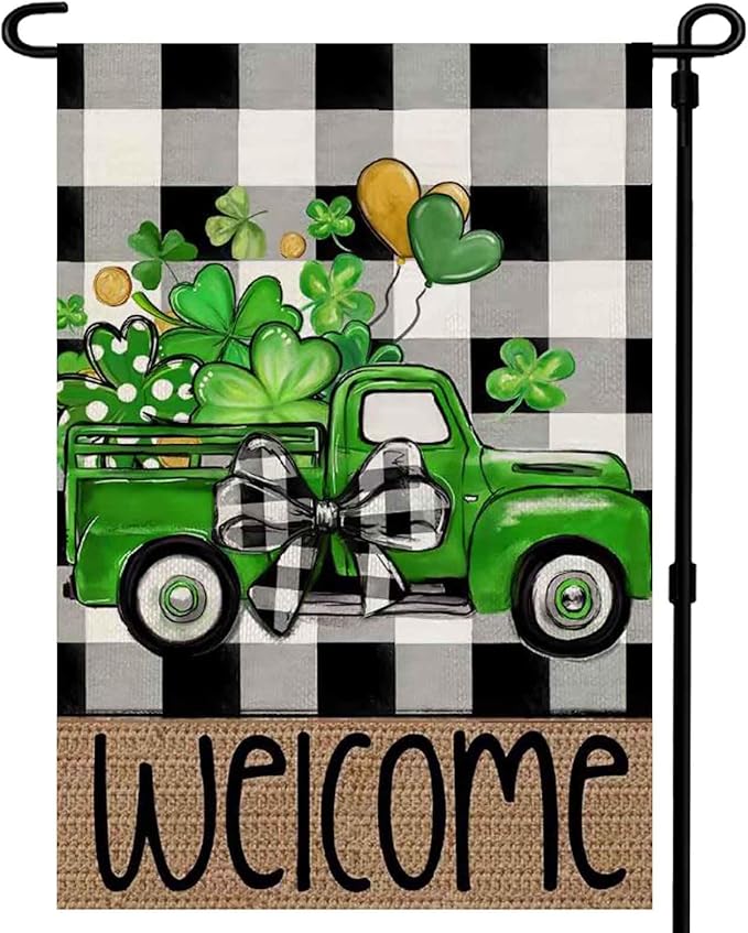 St Patricks Day Garden Flag 12x18 inch Outdoor-Double Sided St Patricks Day Shamrocks Truck Flag Vivid Color Polyester Yard Flags