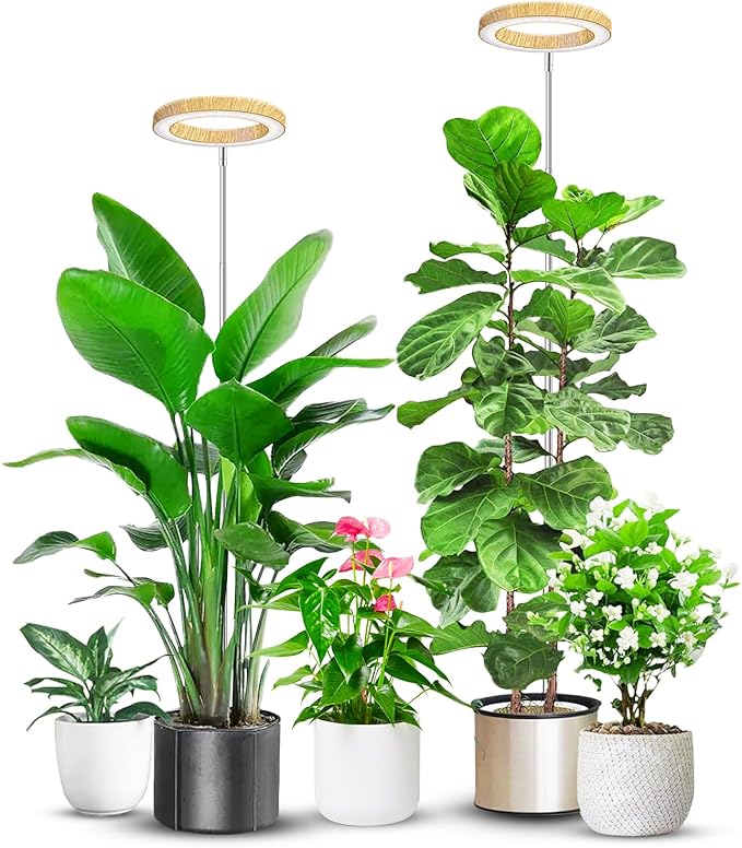 Grow Lights for Indoor Plants, Full Spectrum Plant Lights for Indoor Growing with 6/12/16H Timer, 3 Optional Spectrums, 5 Brightness, Height Adjustable 10"-65" Wood Grain Growing Lamp