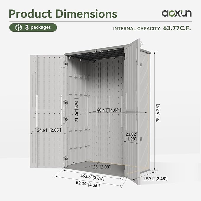 Aoxun Outdoor Storage Shed, 64 Cu.Ft Vertical Storage Sheds Outdoor with Floor, Outdoor Waterproof Storage Cabinet for Garage Storage, Pool Storage, Bike Shed, Garden Shed (White)