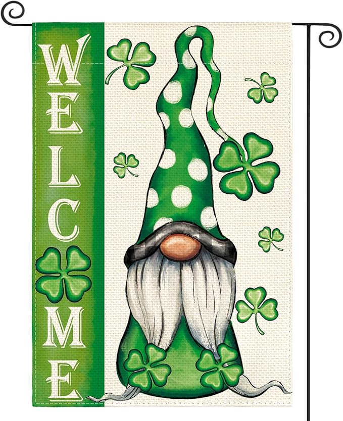 AVOIN colorlife Welcome St Patricks Day Garden Flag 12x18 Inch Double Sided, Leprechaun Gnome Shamrock Lucky Clover Holiday Yard Outdoor Flag