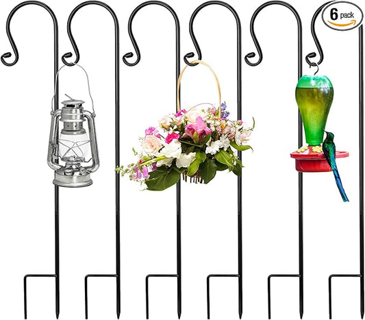 6 Pack Shepherd Hooks for Outdoor 25 Inch 1/3 Inch Thick Shepherd Metal Curled Garden Hook for Lanterns Hanging Plant Baskets Solar Lights Bird Feeders Wedding Decor, Black