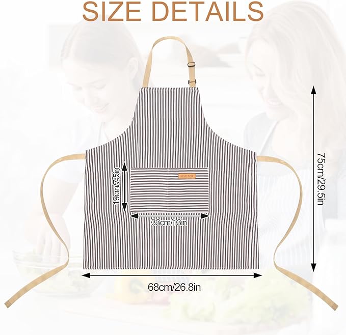 2 Pack Kitchen Aprons, Apron for Cooking with 2 Pockets, Unisex Adjustable Neck Strap Chef Aprons for Men Women