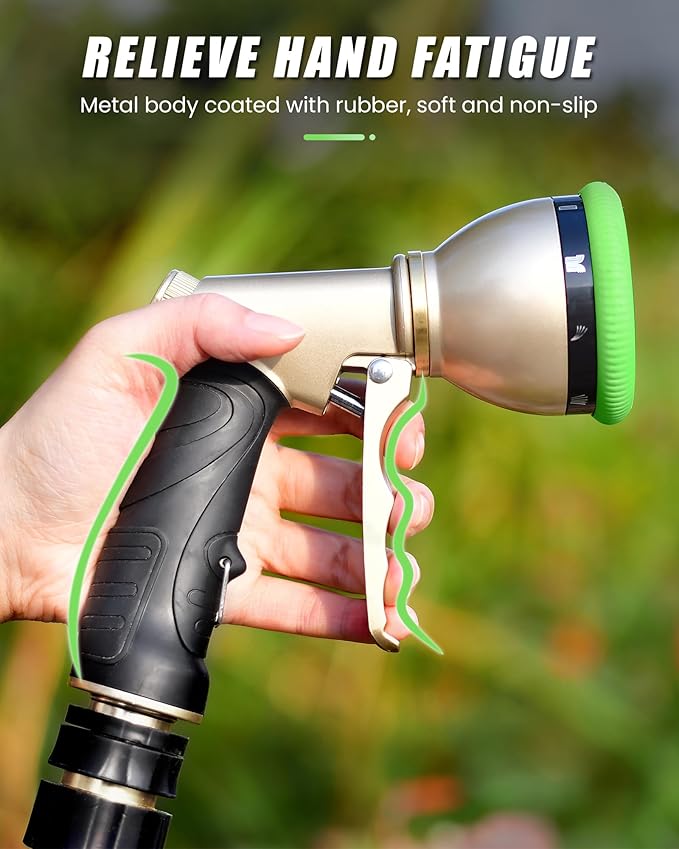 RAINPOINT Garden Hose Nozzle, Heavy Duty Metal Hose Sprayer Nozzle, 9 Adjustable Spray Patterns, High Pressure Hose Sprayer for Watering Plants, Lawns, Car and Pet Washing (Green)