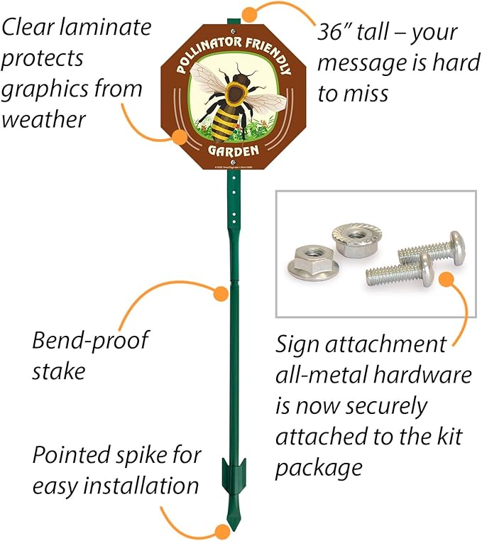 SmartSign 10 x 10 inch Pollinator Friendly Garden Sign & Stake Kit, 40 mil Laminated Rustproof Aluminum, 3 foot Stake, Set of 1, For Yard, Lawn, Made in USA