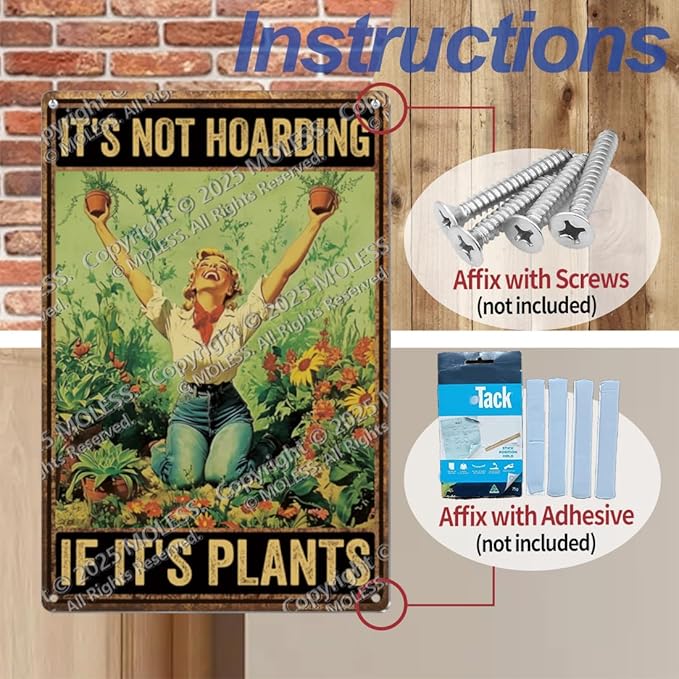 Funny Garden Sign – It’s Not Hoarding If It’s Plants | 12x8″ Vintage Metal Sign for Outdoor Garden Decor - Humorous Gardening Gift for Women & Plant Lovers, 2487