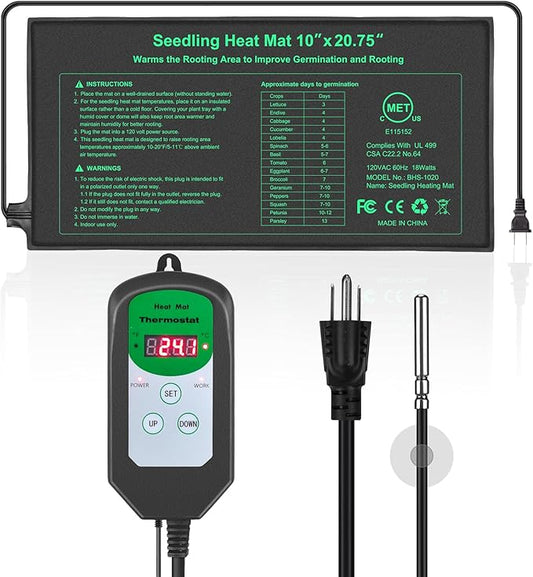 Bestio10"x 20.75" Seedling Heat Mat and Digital Thermostat Combo Set,MET & UL Certified Plant Heat Mat Heat mat for Plants for Germination,Suitable for Indoor Gardening,Greenhouse, Plants Germination