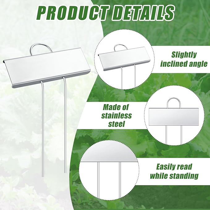 Landhoow 50 Pcs Large Garden Plant Markers Metal Plant Labels Sign 3.5'' x 1.25'' with 6'' Stake Weatherproof Waterproof Garden Sign for Outdoor Seedlings Herbs Vegetable Greenhouse, Silver