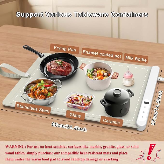 FYY Warming Mat for Food - Rapid and Full Surface Heating, 6 Temp Settings, 6H Timer, Rollable Portable Food Warming Mat, Ideal for Gatherings, Parties, Keep Meal Warm (X Large Size, Khaki)
