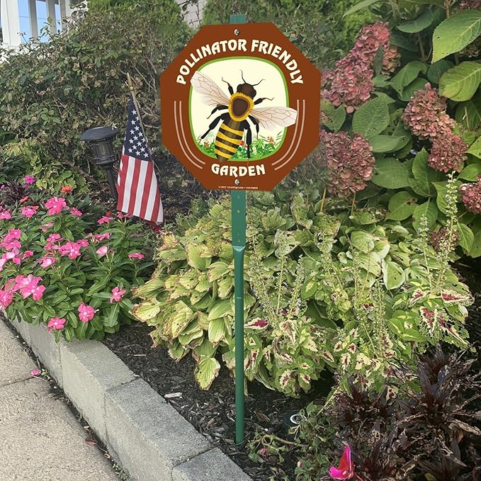 SmartSign 10 x 10 inch Pollinator Friendly Garden Sign & Stake Kit, 40 mil Laminated Rustproof Aluminum, 3 foot Stake, Set of 1, For Yard, Lawn, Made in USA