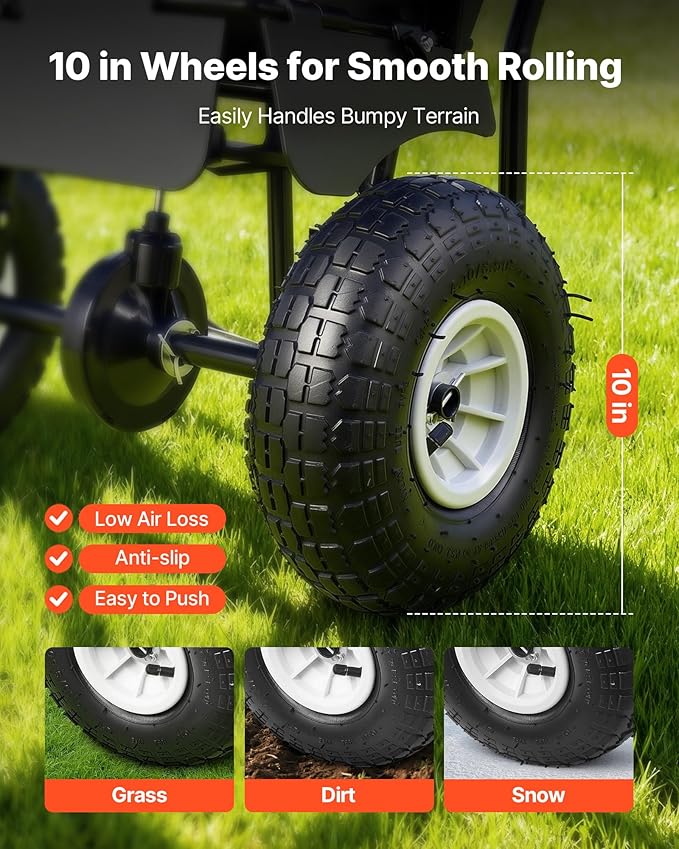 VEVOR Push Lawn Spreader, 12ft Spreading Width, Broadcast Spreader with 80lbs Load Capacity & 10 in All-Terrain Tires, Walk-Behind Garden & Lawn Broadcast Spreaders for Seed Fertilizer, Salt Ice Melt