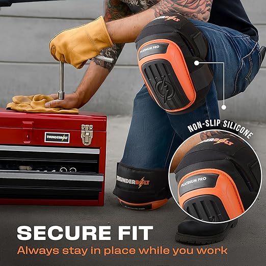 Thunderbolt Knee Pads for Men Construction Knee Pads for Work for Men and Women with Double Gel for Gardening Flooring Roofing Heavy Duty with Extra Thick Foam and Strong Adjustable Non-Slip Straps