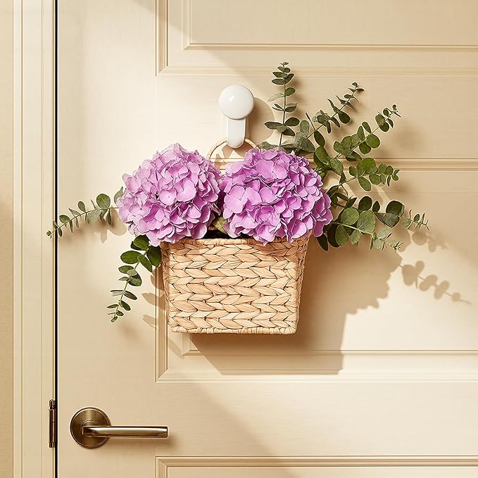 Set of 2 Hanging Basket, Wicker Wall Basket Natural Water Hyacinth, Hanging Baskets for Organizing and Decor, Storage Baskets for Door Mounted