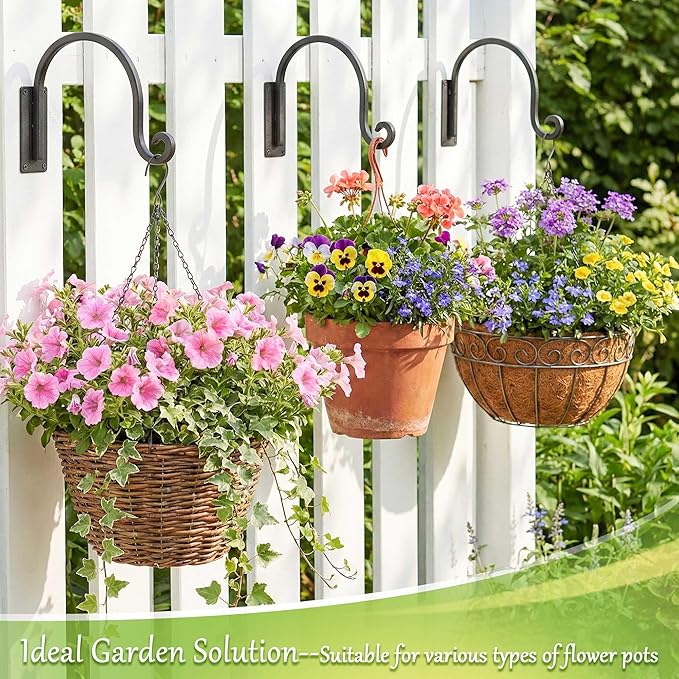 Heavy Duty Plant Hanger Bracket (8"/Black) - 4 Packs, 35lbs Weight Capacity - Outdoor Hand-Forged Hanging Plant Bracket Durable and Stable Bird Feeder Hanger
