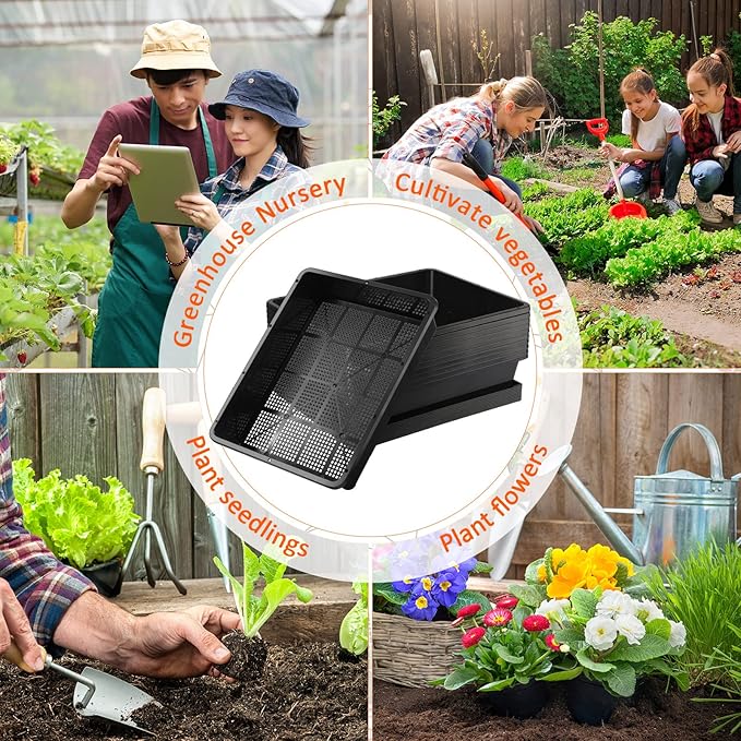 Aoriher 10 Set/20 pcs Mesh Bottom Trays and Trays mat, Soil Blocking Trays Seed Starting Trays Plastic Seedling Starter Microgreen Growing Tray for Microgreen Plant Seed Tray 15 x 12 Inch