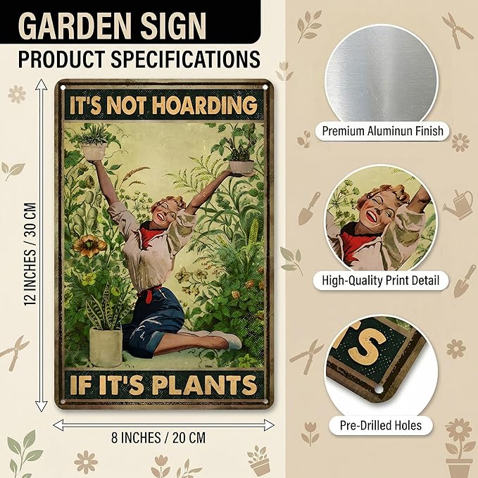 Bestylez Gardening Gifts It‘s Not Hoarding If It's Plants Vintage Garden Signs for Home Garden Greenhouse Living Room Bedroom Yard Backyard Outdoor Decor 8X12 Inch (3066)
