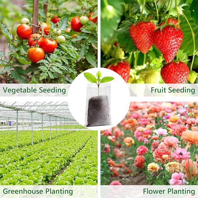 GREANER 200PCS Plant Nursery Bags, 3.5"x4.7" Biodegradable Non-Woven Fabric Plant Seeding Grow Bags, Vegetables Fabric Plant Seedling Pots, Transplant Pots Grow Pouch, Home Garden Supply