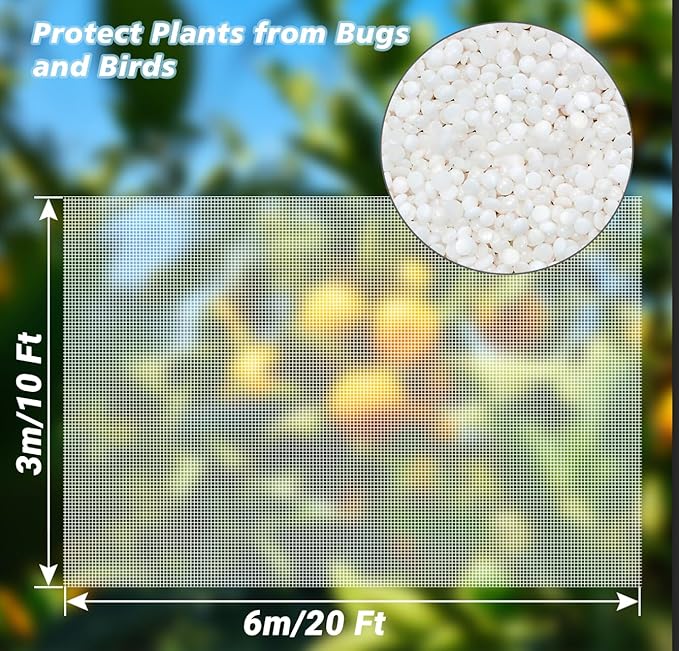 Garden Netting Mosquito Insect Birds Animals Barrier Protection Net Ultra Fine Garden Mesh Netting Plant Covers for Vegetable Plants Fruits Flowers Trees Greenhouse Row Cover(10×20 Ft)