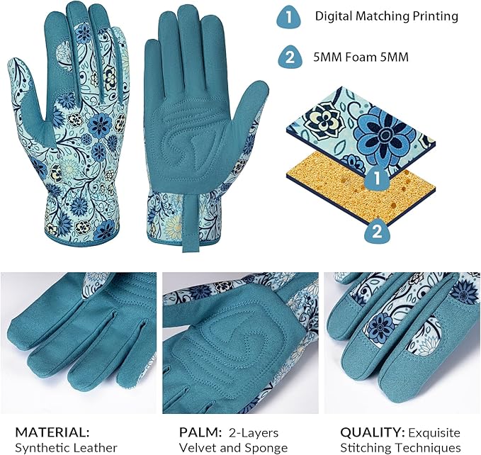Pleneal Gardening Gloves for Women - Leather Garden Gloves Thorn Proof, Outdoor Protective Working Gloves