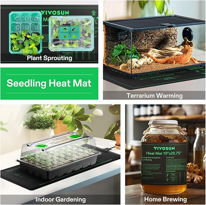 VIVOSUN 4-Pack 10" x 20.75" Durable Waterproof Seedling Heat Mat, UL & MET-Certified Warm Hydroponic Heating Pad for Germination, Indoor Gardening, Greenhouse