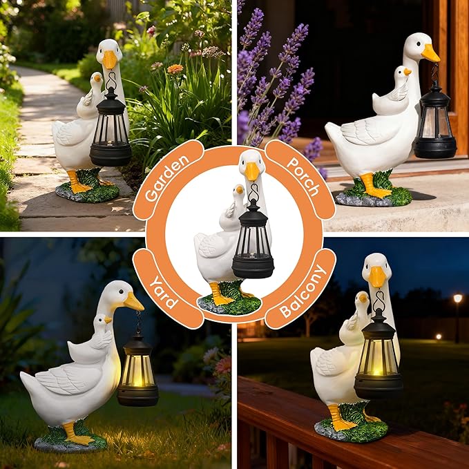 7.48" Small Goose Garden Statues Gifts,Outdoor Solar Goose Statue with Lantern Decoration Waterproof Figurine Lights for Outside Patio Yard Decor Lawn Ornaments Birthday Gifts for Grandma Mom Women