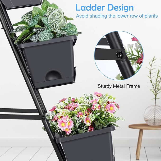 OYEAL Raised Garden Bed 4 Tier Vertical Garden Planter Indoor Outdoor Raised Planter Box with Legs Elevated Herb Garden Planters for Flowers Vegetables Plants, Grey