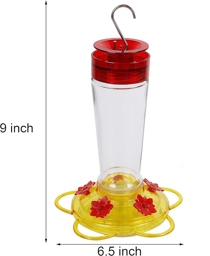Shrdaepe Hummingbird Feeder, Glass Bottle Bird Feeders, 5 Feeding Ports (Red & Yellow)