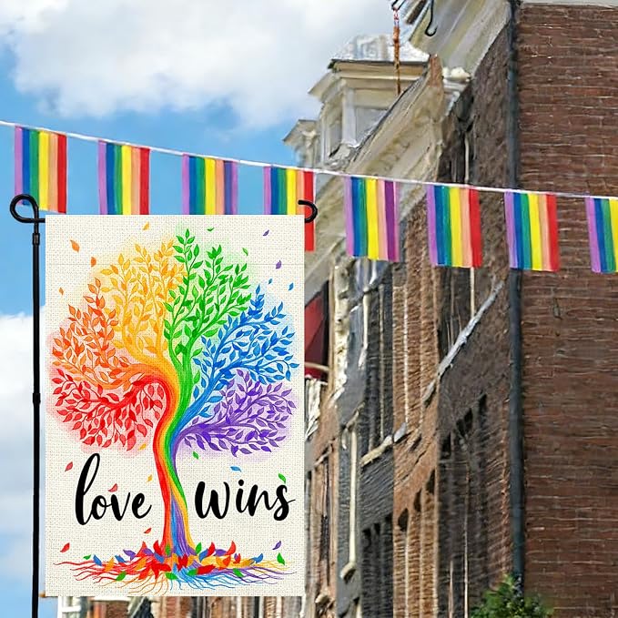 Pride Garden Flag 12x18 Inch, Rainbow Tree Love Wins Double Sided Flag for Yard Outdoor Decoration