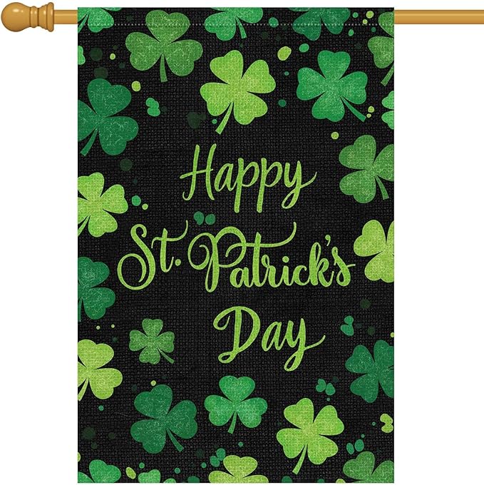 Louise Maelys Happy St Patrick's Day Garden Flag Clover Shamrock Welcome 28x40 Inch Double Sided Large Burlap Saint Patricks Spring Holiday Yard Outdoor Outside House Decor